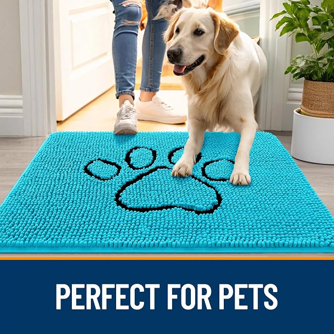 OLANLY Dog Door Mat for Muddy Paws 48x30, Paw Print Design, Absorbs Moisture