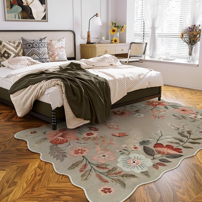 Lahome Floral Washable Rugs for Living Room, 5x7 Area Rugs Soft Non-Slip Stain