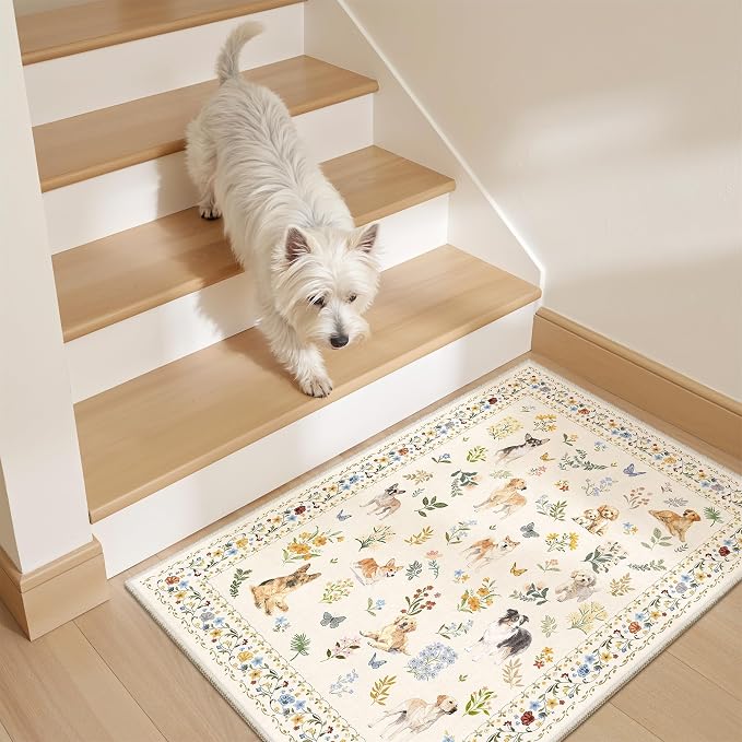 Soalmost 2x3 Dog Rugs for Entryway, Machine Washable Door Mat Animal Floral
