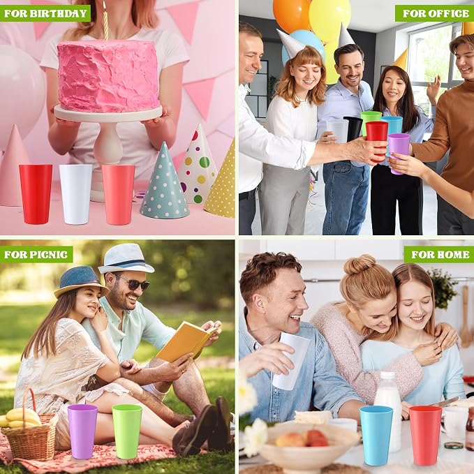Patelai 100 Pcs Reusable Plastic Cups Drinking Cups Colorful Unbreakable Juice