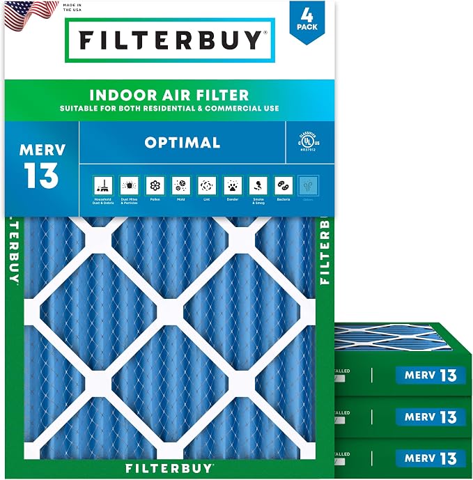 Filterbuy 25x32x2 Air Filter MERV 13 Optimal Smoke & Allergy Defense,