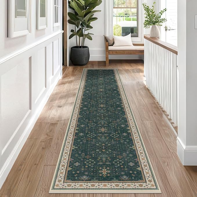 Hazo Haus Vintage Dark Green 2x10 Hallway Runner Rug