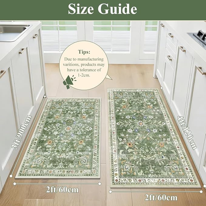 Yamaziot Washable Kitchen Rug Set of 2 – Non Slip Boho Floral Hallway Runner Rug