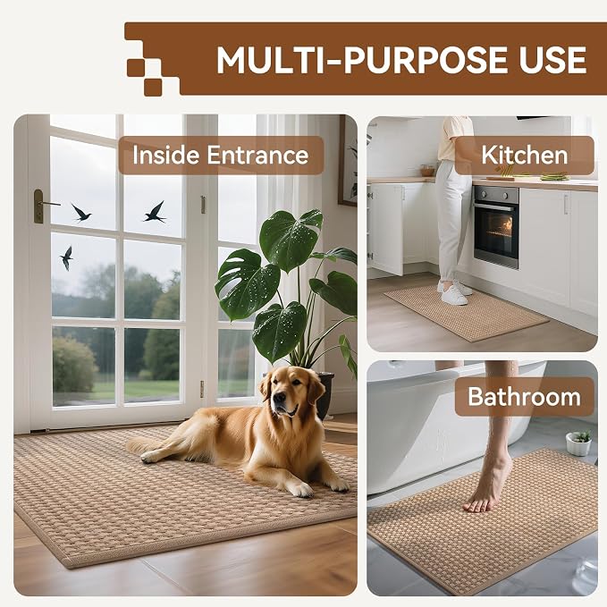 Front Door Mat 17''x30'', Absorbent Dirt Resist Washable Non Slip Low-Profile