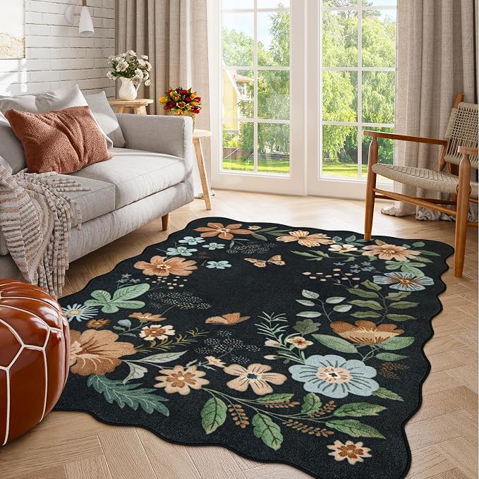 Lahome Floral Washable Rugs for Bedroom, 4X6 Living Room Rug Ultra-Thin