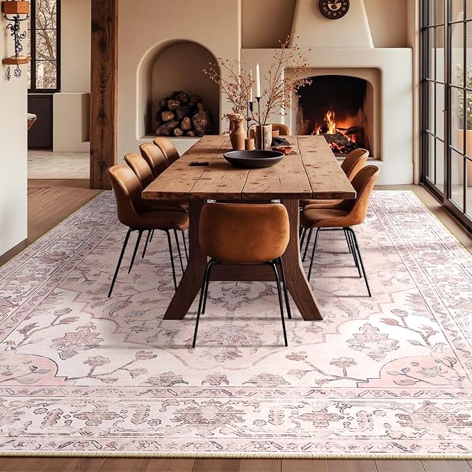 RELEANY Area Rugs Large 10'x12' Washable Non-Slip, Floral Vintage Distress