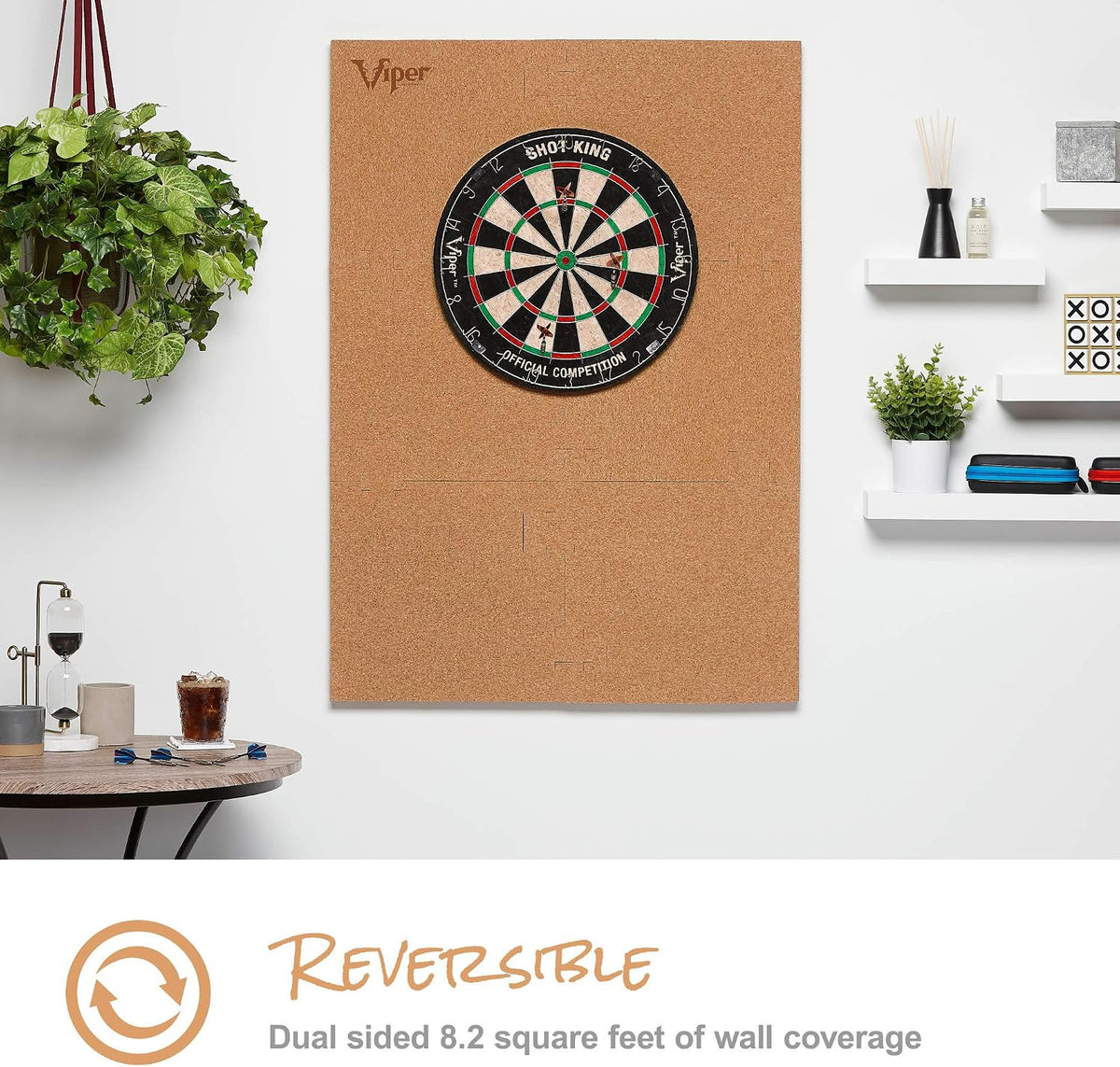 Viper Wall Defender III Cork Dartboard Surround, Reversible Cork Dart Board Wall Protector for 17.75 and 18 Inch Sisal Bristle Dartboards, 8.2 Sq Ft, Tan