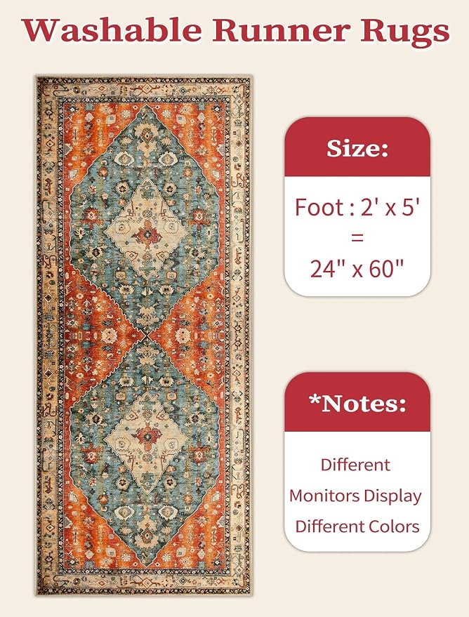 SERISSA Boho Washable Runner Rug, 2x5 Rug Non-Slip Tribal Hallway Kitchen