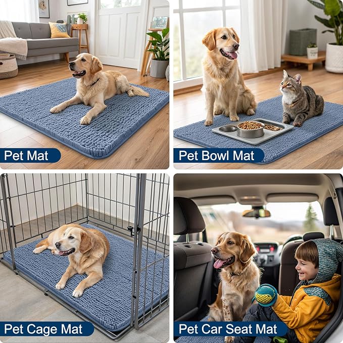 Smiry Dog Door Mat for Muddy Paws 40x24, Absorbent Dirt Trapper, Non-Slip