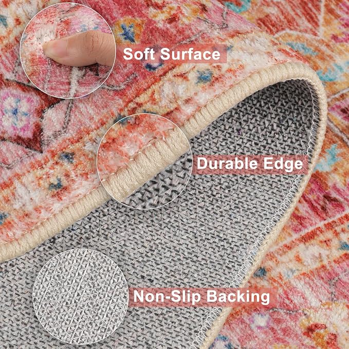 Yamaziot Washable Runner Rug, 2x6 Non-Slip Boho Vintage Hallway Rug Runner