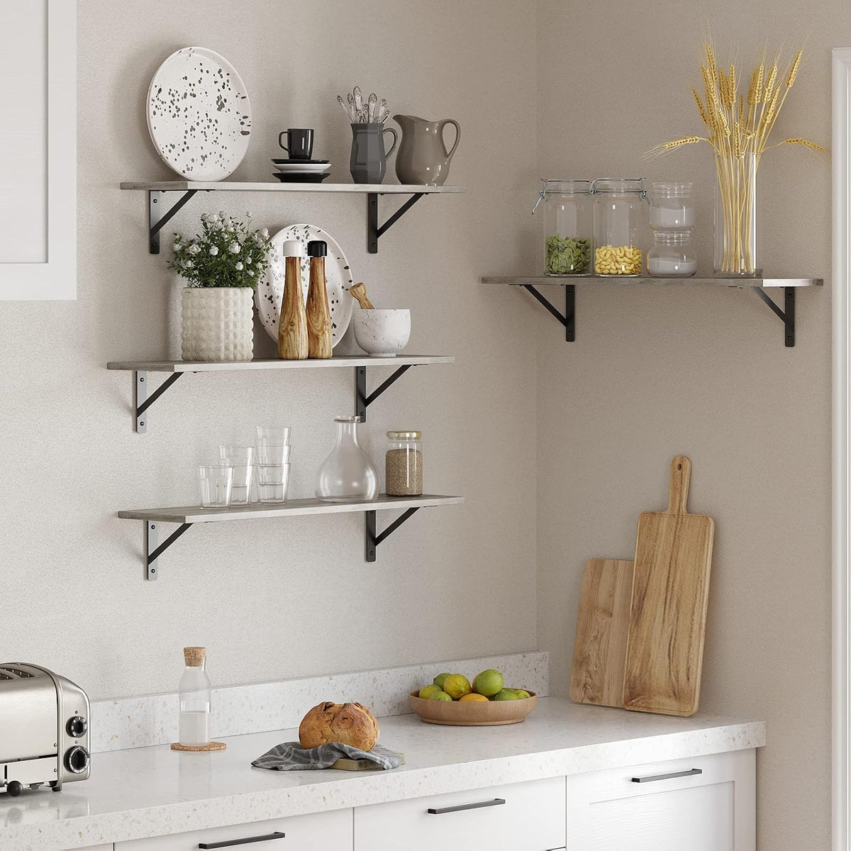DINZI LVJ Long Wall Shelves, 31.5" Wall Mounted Shelves with Metal Brackets