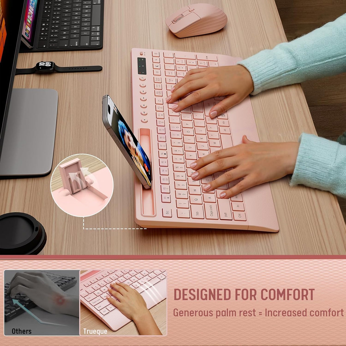 Trueque Wireless Keyboard and Mouse Combo, Full Size with Palm Rest