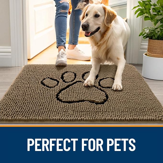 OLANLY Dog Door Mat for Muddy Paws 47x32, Paw Print Design, Absorbs Moisture