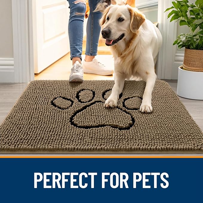 OLANLY Dog Door Mat for Muddy Paws 70x24, Paw Print Design, Absorbs Moisture