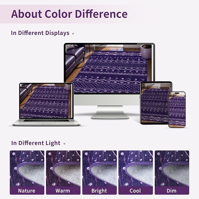 SERISSA 8x10 Area Rugs for Living Room, Washable Non-Slip Purple and White Boho