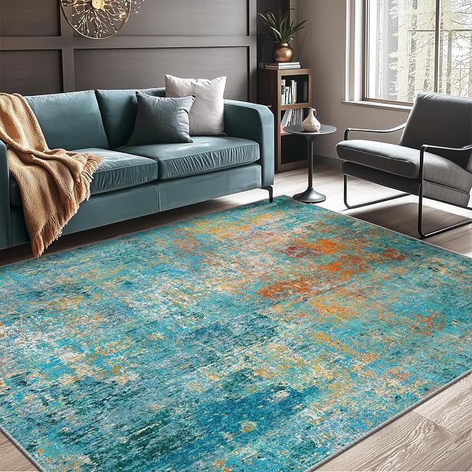 RELEANY Washable Area Rugs 9'x12' Non-Slip Modern Abstract Soft