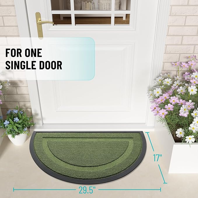 OLANLY Half Circle Door Mat Indoor Outdoor Entrance Welcome, Waterproof