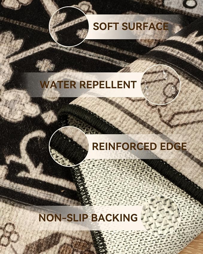 RELEANY Area Rugs Runner 2'x6' Washable Non-Slip, Floral Vintage Distress