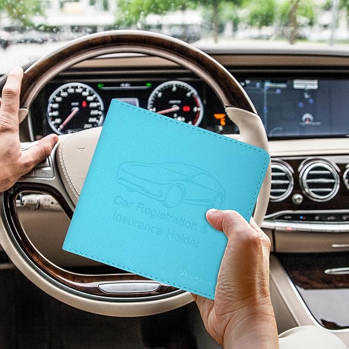 Car Insurance and Registration Holder, 5.5 x 5 Inch PU Leather Vehicle Glove Box Organizer Wallet Case for Insurance Card, Driver License, Paperwork - Mint Green