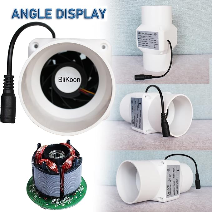 12V Inline Duct Fan 3 Inch Vent Booster 14W HVAC Exhaust Intake Fans 58Cfm Air