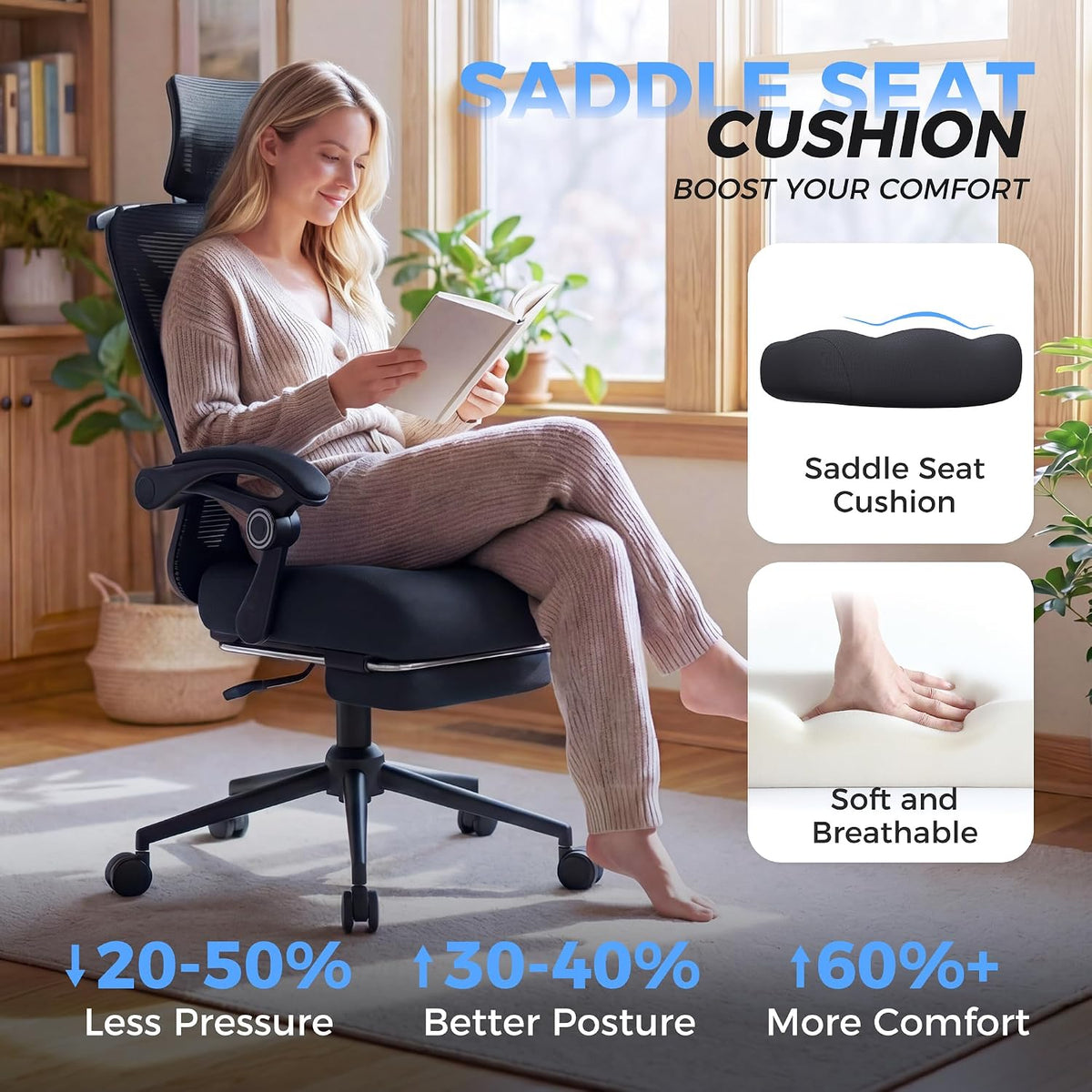 CYKOV Ergonomic Office Chair with Footrest, Reclining Mesh Back, 350 Lbs (Ink Black)