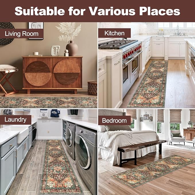 Yamaziot Washable Runner Rug, 2x8 Non-Slip Boho Vintage Hallway Rug Runner