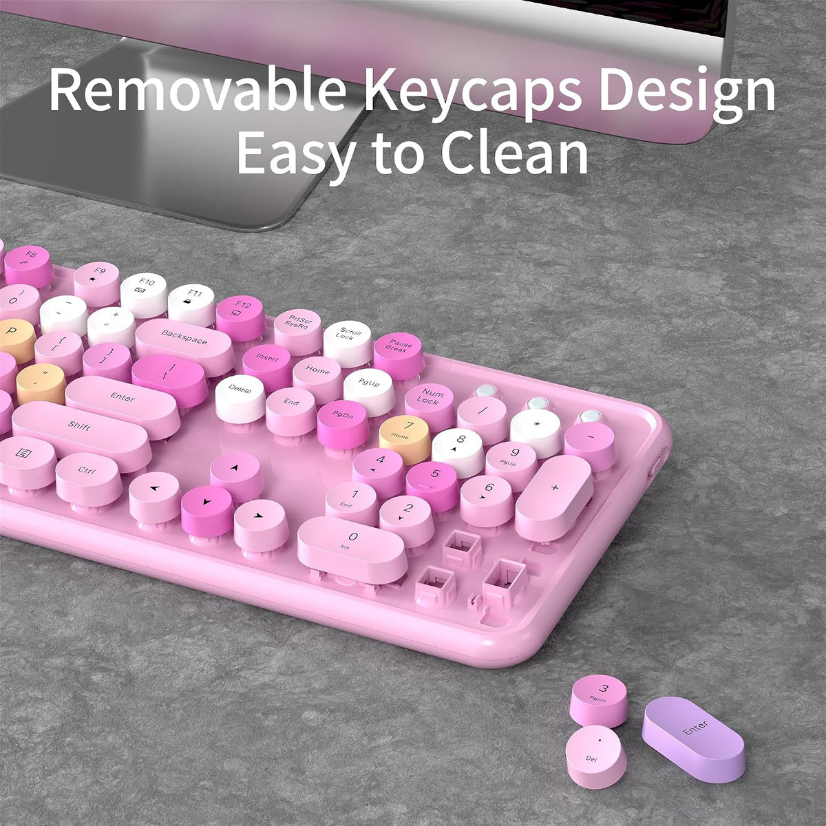 Cute Colorful Wireless Bluetooth Keyboard, Pink Colorful