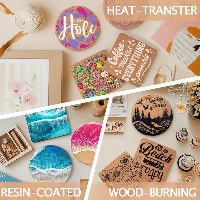100 PCS Cork Coasters for Laser Engraving, Thick Absorbent Blank Coasters | 4