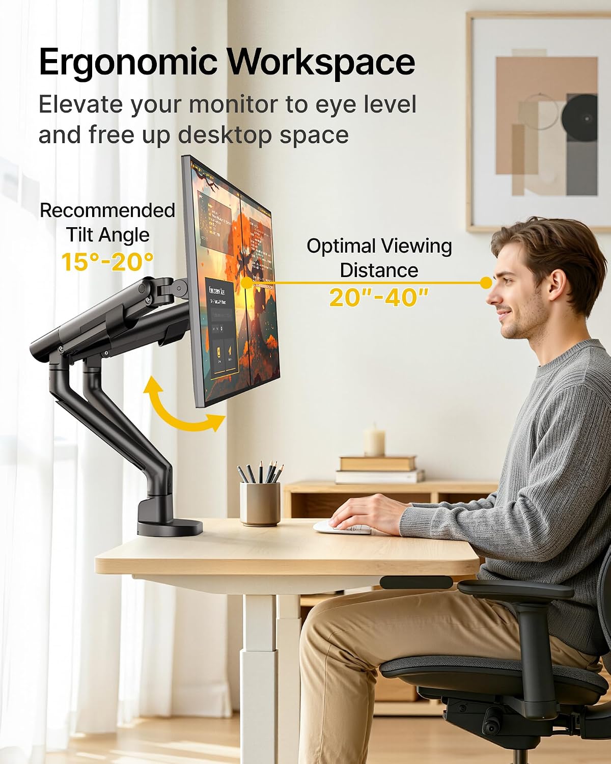 monTEK Aluminum Dual Monitor Arm for 17-40" Screens, 24.3 lbs Each, Black