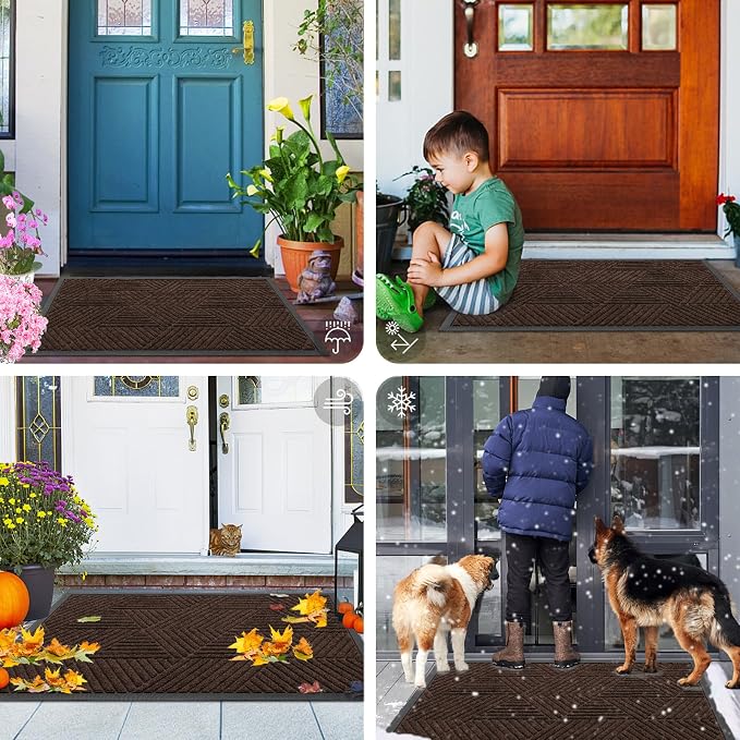Smiry Front Door Mat Outside Entrance, Heavy Duty Sturdy Natural Rubber Doormat