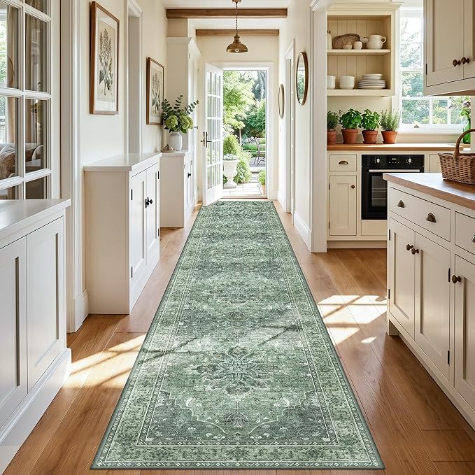 RELEANY Area Rugs Runner 3'x20' Washable Non-Slip, Floral Vintage Distress