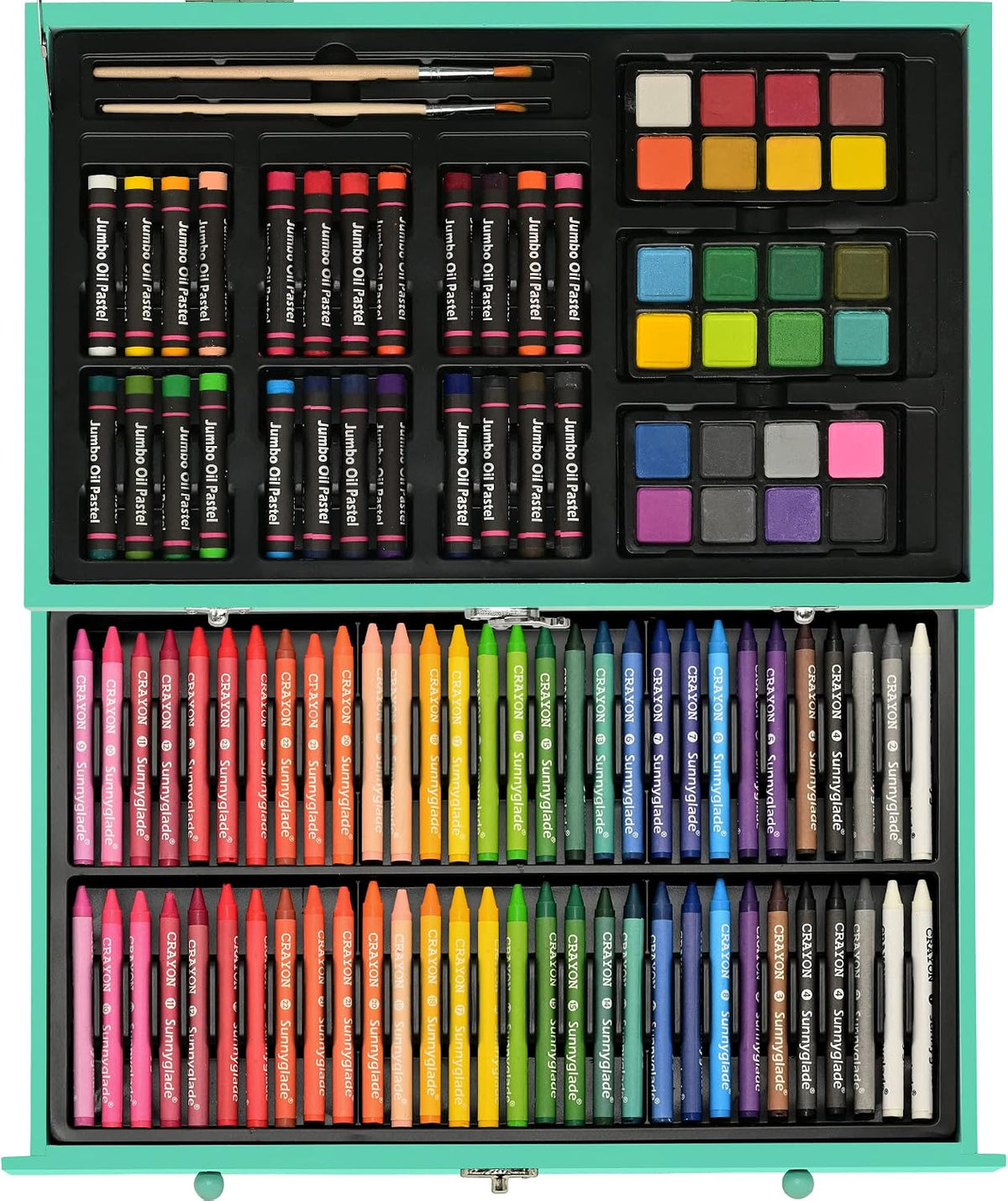 Sunnyglade 145 Piece Deluxe Art Set Wooden Art Box & Drawing Kit Green