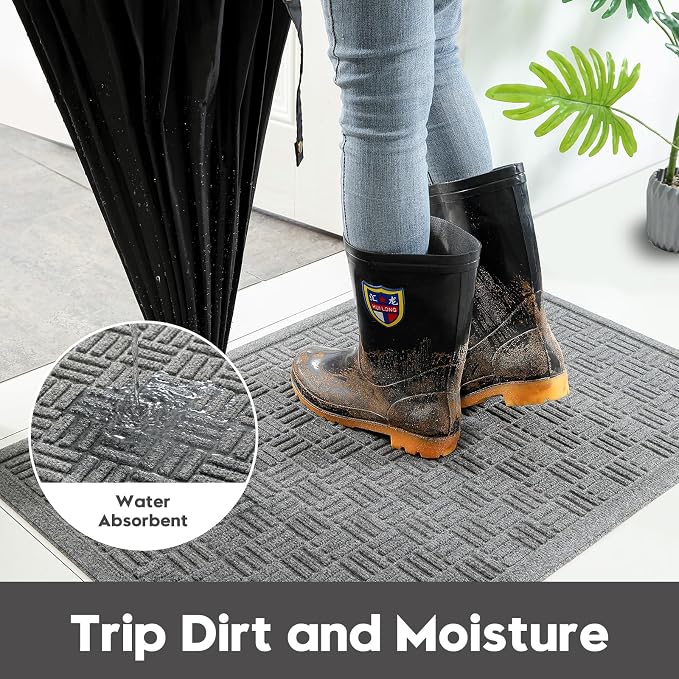 Mibao Front Door Mat Indoor Outdoor Entrance, Dirt Trapping Waterproof