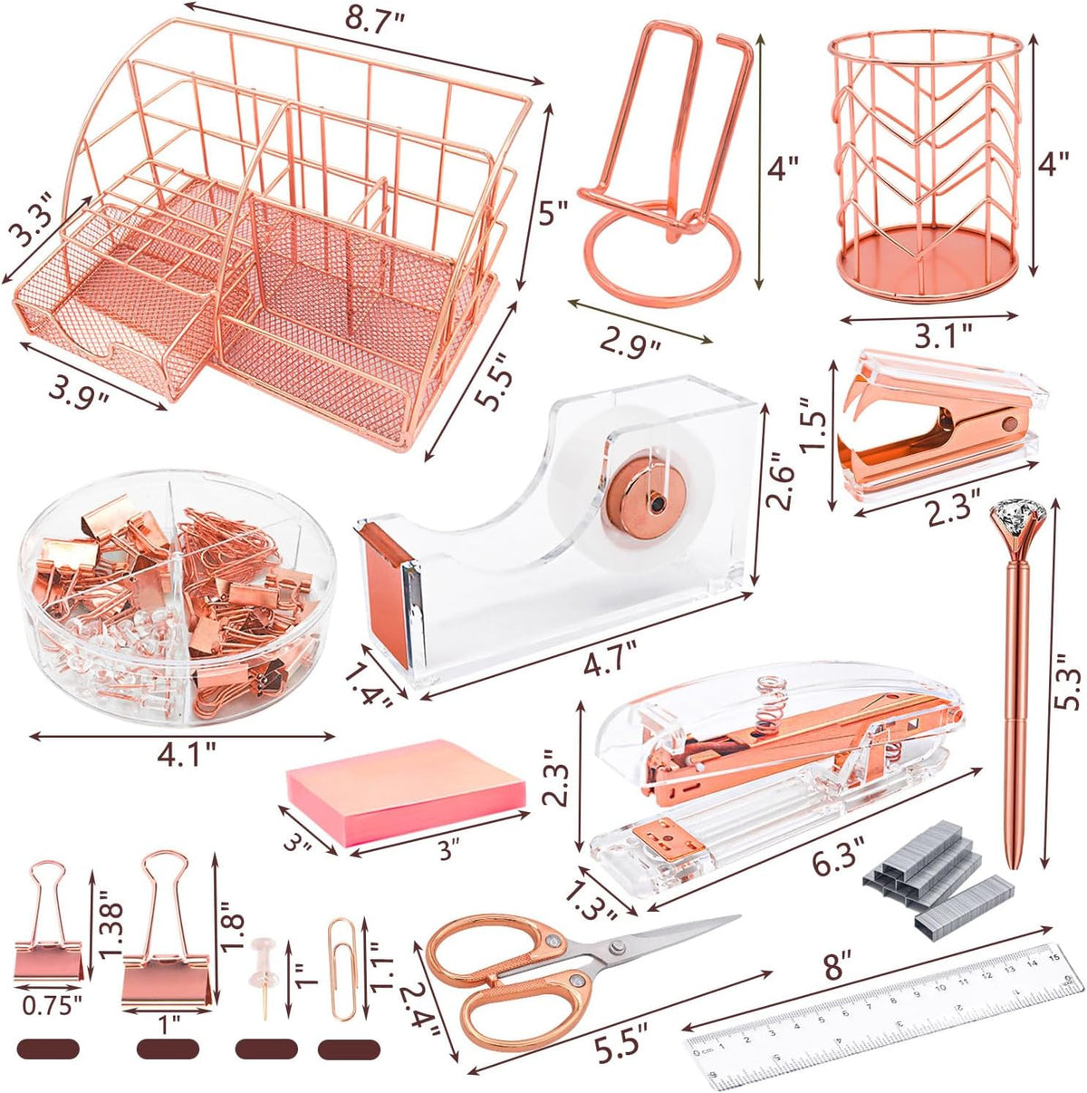 Rose Gold 13PCS Office Desk Organizers Supplies and Accessories