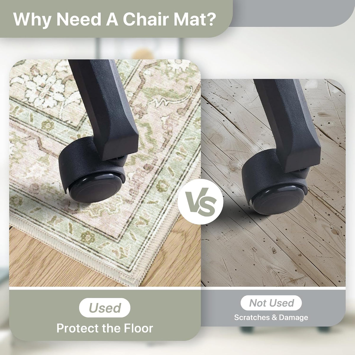 36"x48" Office Chair Mat for Hardwood Floor, Non-Slip Washable Mint