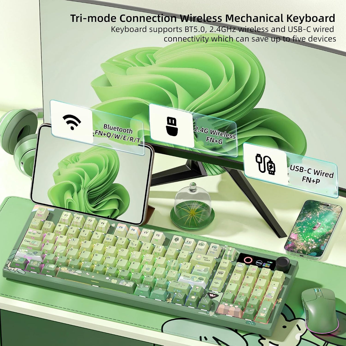 Womier Mechanical Keyboard Wireless with Screen, Frog Thocky Keyboard-L98