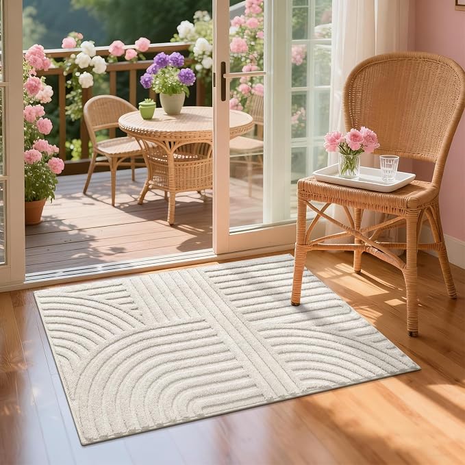 Pauwer 2x3 Washable Area Rugs for Living Room Modern Beige Solid Color Soft