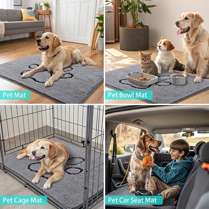 Smiry Dog Door Mat for Muddy Paws, Absorbent Dirt Trapper Non Slip Quick Dry