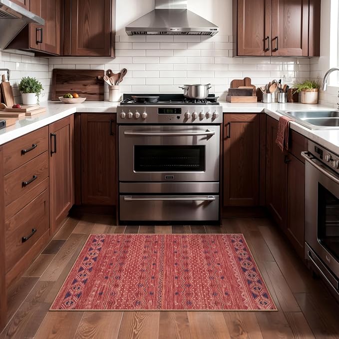 SERISSA 2x3 Rugs for Entryway, Washable Non-Slip Red Ochre Small Area Rug