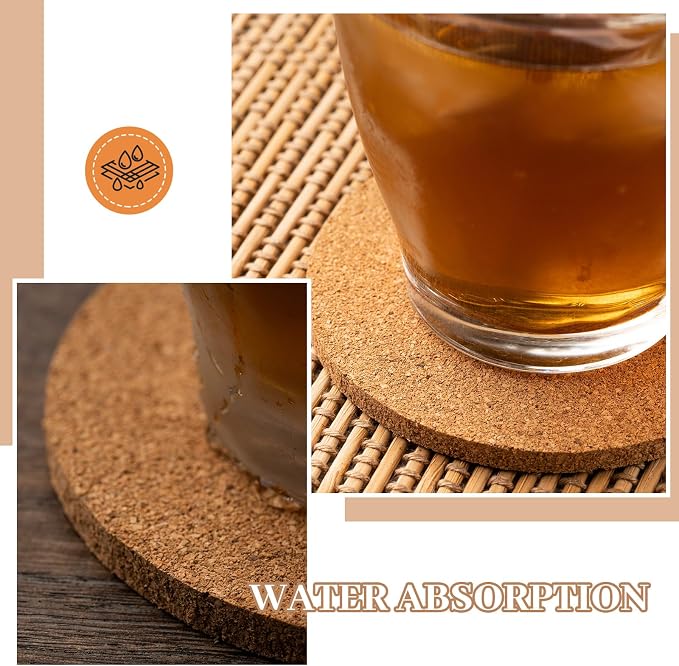 Boao 6 Pcs 4 Inch Round Absorbent Cork Coasters Wooden Cork Plant Coasters