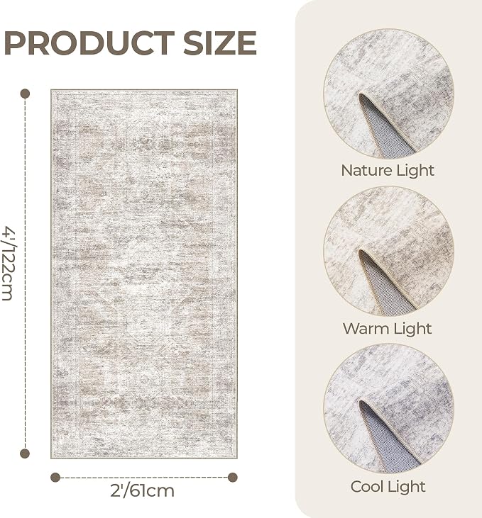 2x4 Washable Rug Runner for Bathroom, Soft Entryway Rug for Laundry Room