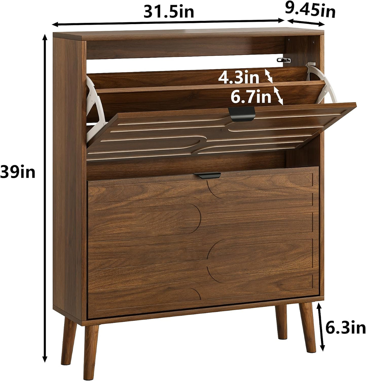 Shoe Cabinet Storage for Entryway with 2 Flip Drawers, Narrow Shoe Cabinet with Black Handles for Entryway, Hidden Slim Shoe Organizer Rack, 31.5" w x 9.45" D x 39" H