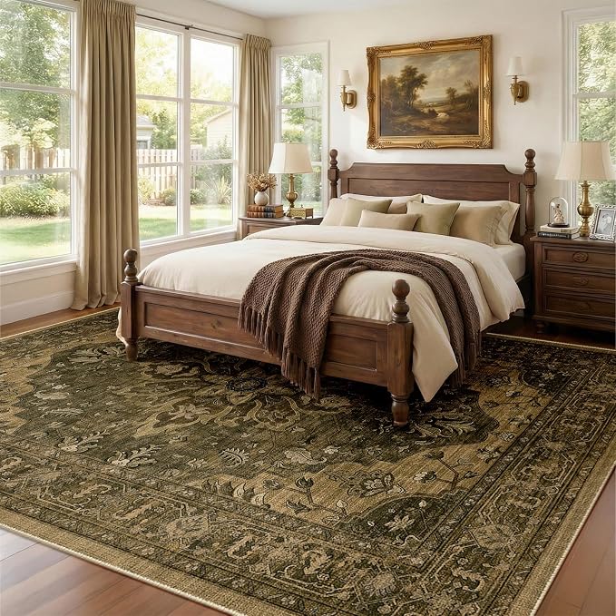 RELEANY Area Rugs 7'x9' Washable Non-Slip, Floral Vintage Distress Medallion