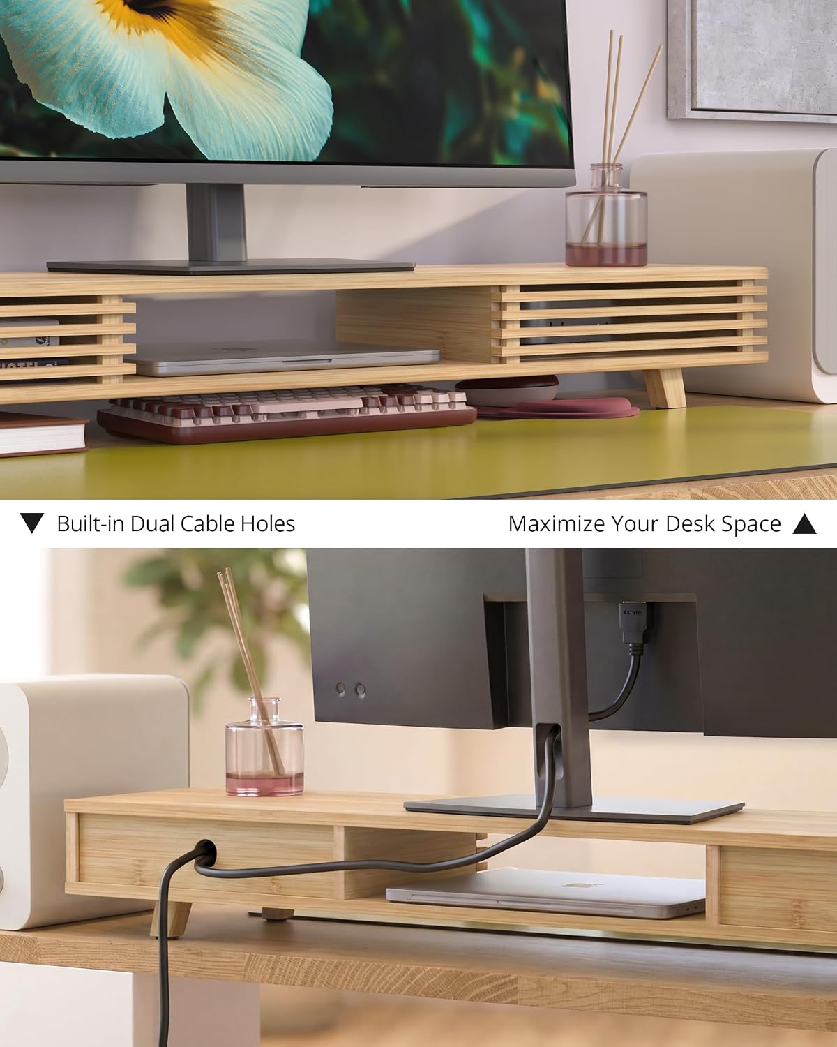 Computer Monitor Stand with Sliding Door,42 Inch,Bamboo