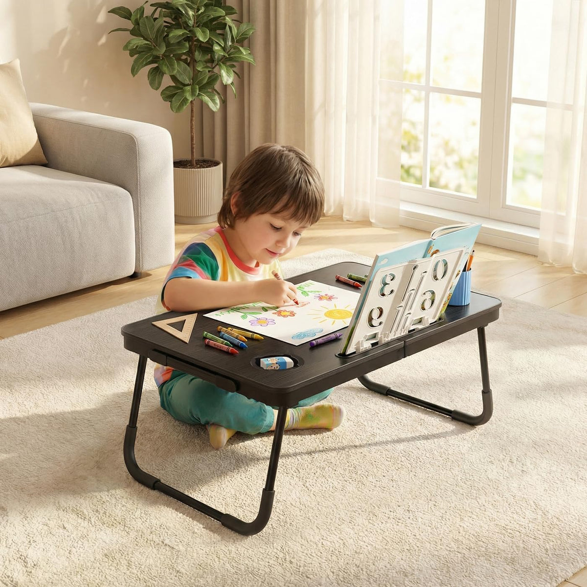 BUYIFY 23.4" Foldable Lap Desk Bed Table with Reading Stand Portable Tray