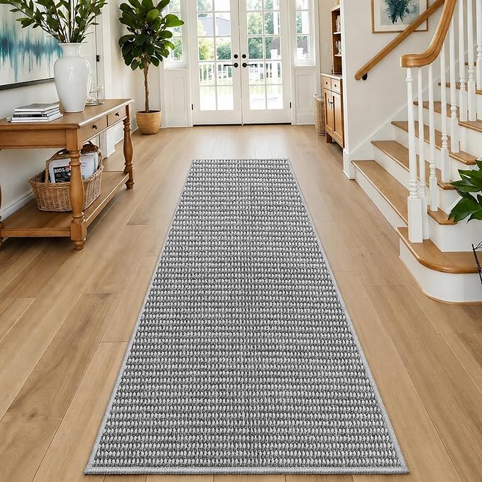 Faux Jute Hallway Runner Rug 2'x6', Washable & Non-Slip, No Odor. Farmhouse