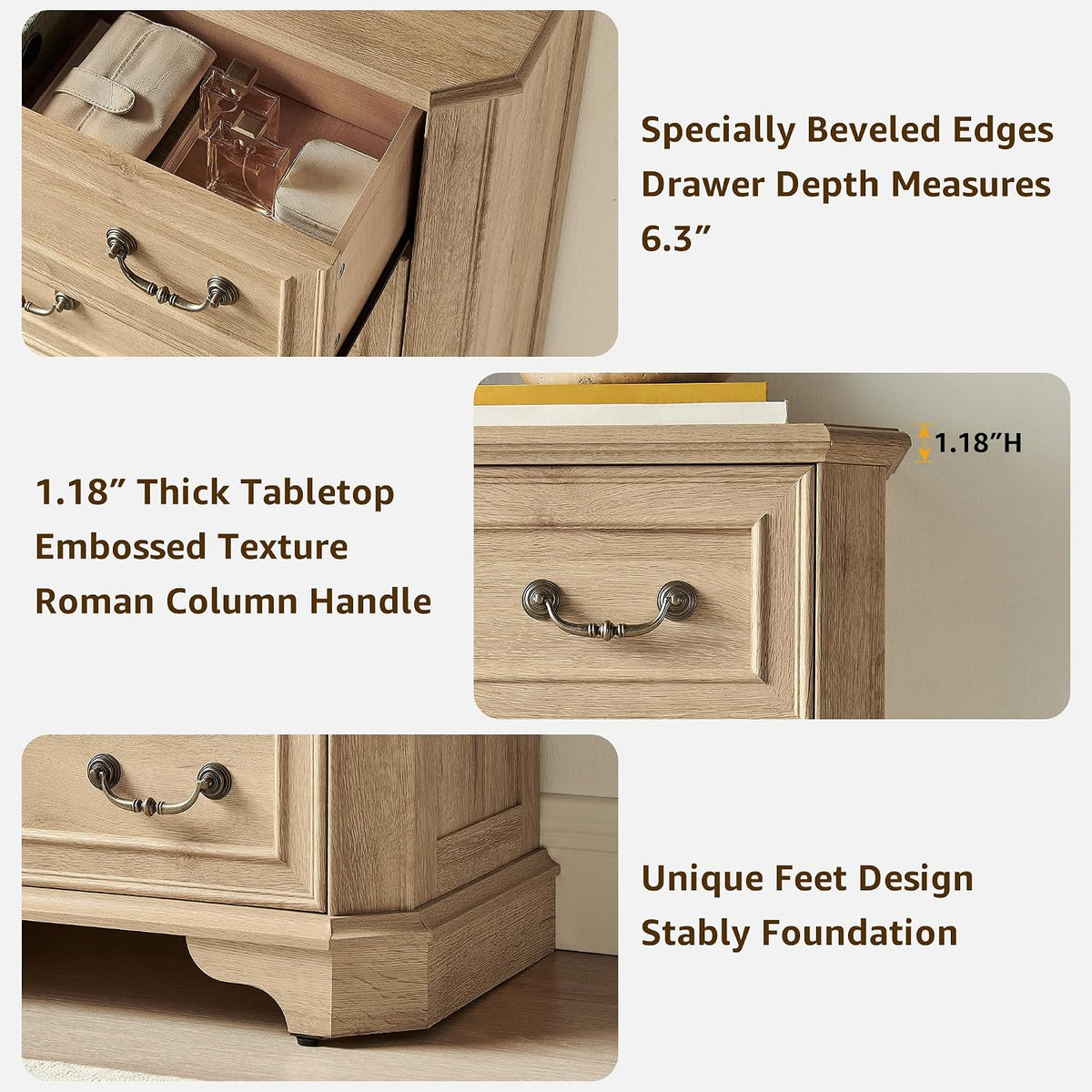 T4TREAM Farmhouse 5 Drawers Dresser for Bedroom, 48" Tall Wood Rustic Chest of Drawers with Natural Texture, Vintage Design, Storage Dressers Organizer for Bedroom, Living Room, Hallway, Natural Oak