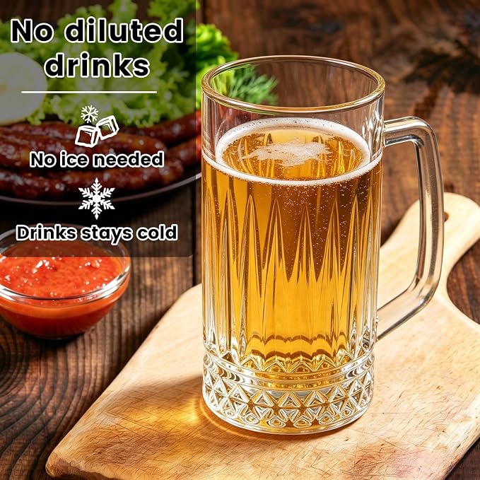Beer Mugs For Freezer, 20 oz Large Heavy Glass Mugs