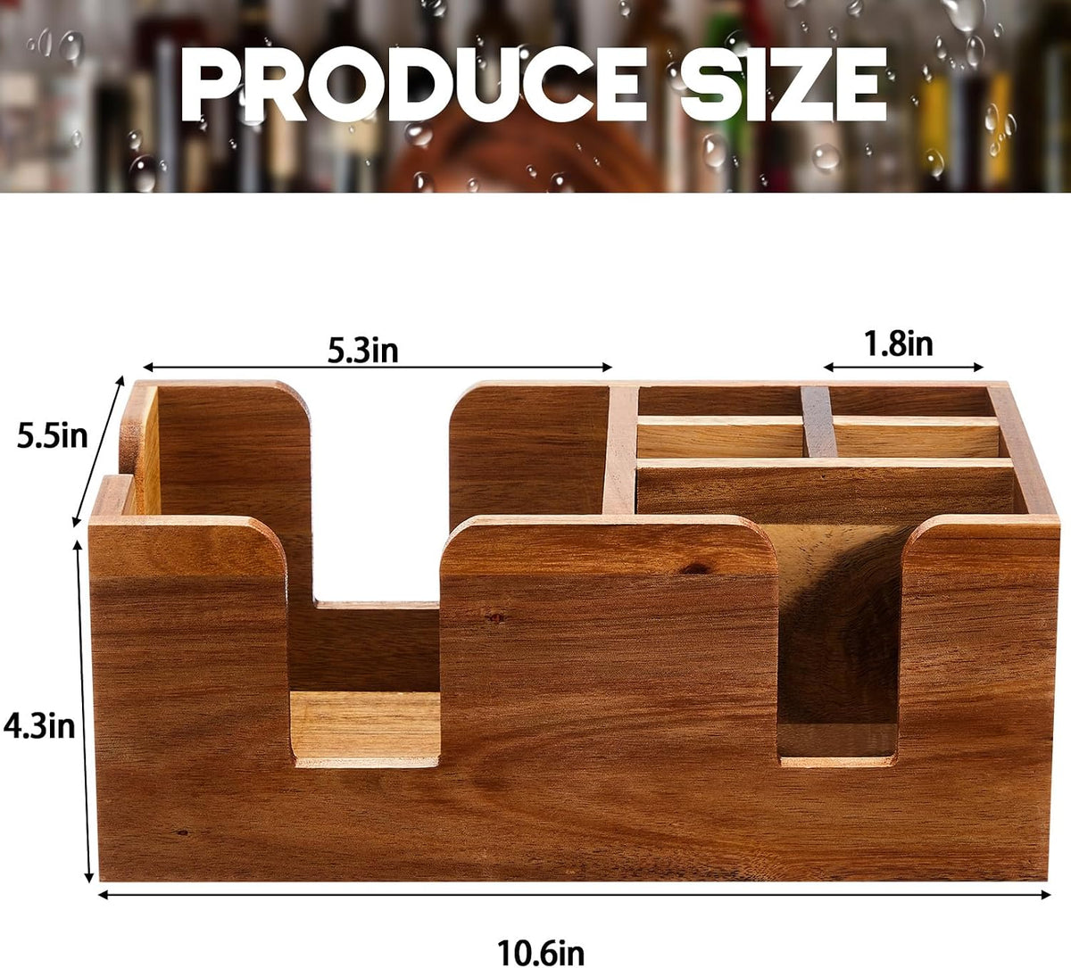 Mifoci 2 Pcs Wooden Bar Caddy, Acacia Wood Napkin & Straw Holder Organizer