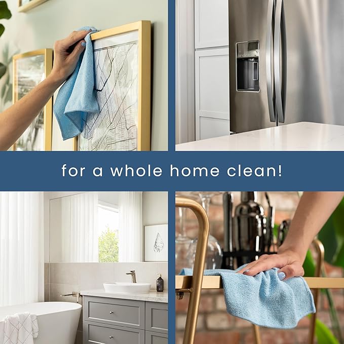 S&T INC. 150 Pack Microfiber Cleaning Cloth, Bulk Towels for Home, Reusable Microfiber Towels for Cars, Cleaning Rags, Light Blue, 11.5 Inches x 11.5 Inches, 150 Count